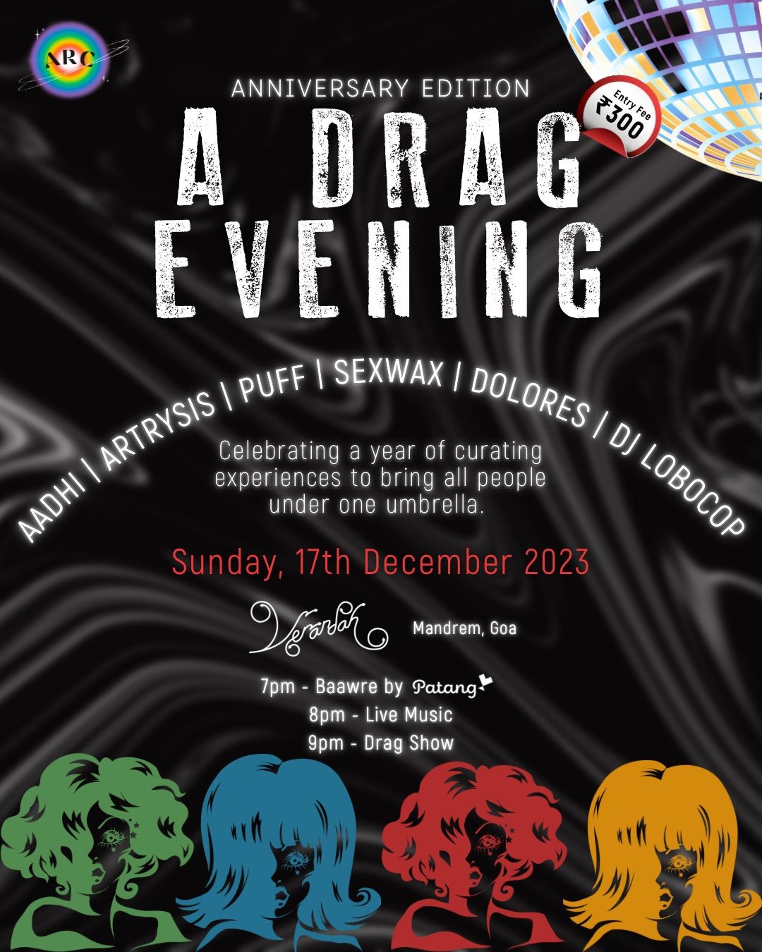 Poster for A Drag Evening, Anniversary Edition, 17 Dec 2023